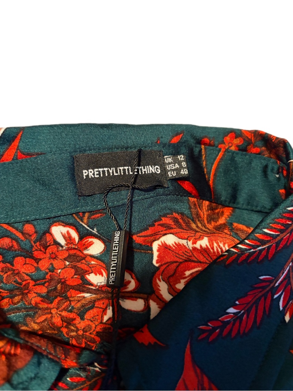 PrettyLittleThing Emerald Green Floral Oversized Shirt Blouse Size 8 - Picture 5 of 7